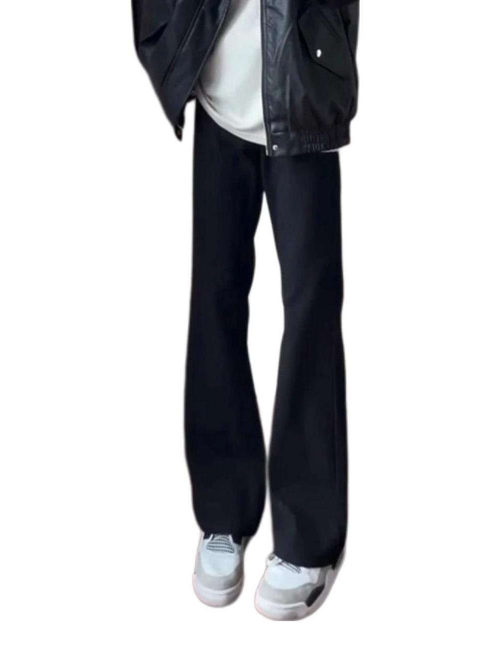 推荐商品：K411 美式废土风中腰直筒微喇水洗做旧弹力垂感牛仔裤 KQH327NZ-FCL234 黑