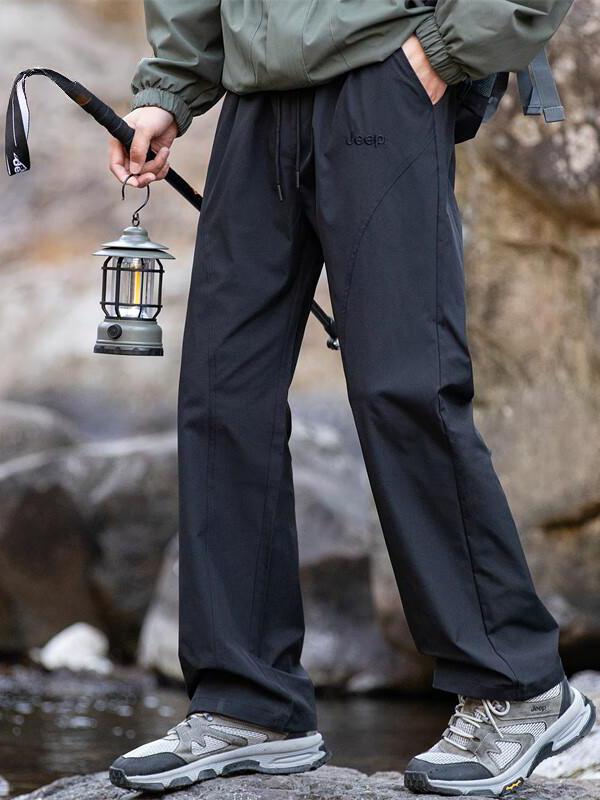 推荐商品：Jeep/吉普 自然腰系带微弹冲锋裤 Z-A178DJP422QJ-P75AMWP803 黑