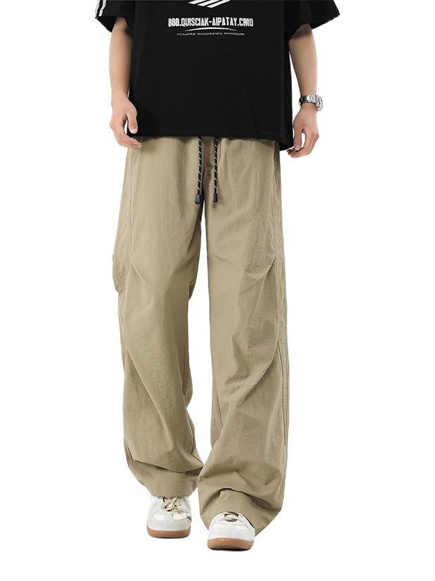 推荐商品：OCW 美式户外防泼水褶皱拼接设计直筒阔腿垂感速干薄款冰丝工装裤 2309OCWSS2808 卡其