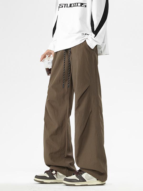 推荐商品：OCW 美式户外防泼水褶皱拼接设计直筒阔腿垂感速干薄款冰丝工装裤 2309OCWSS2808 深咖啡