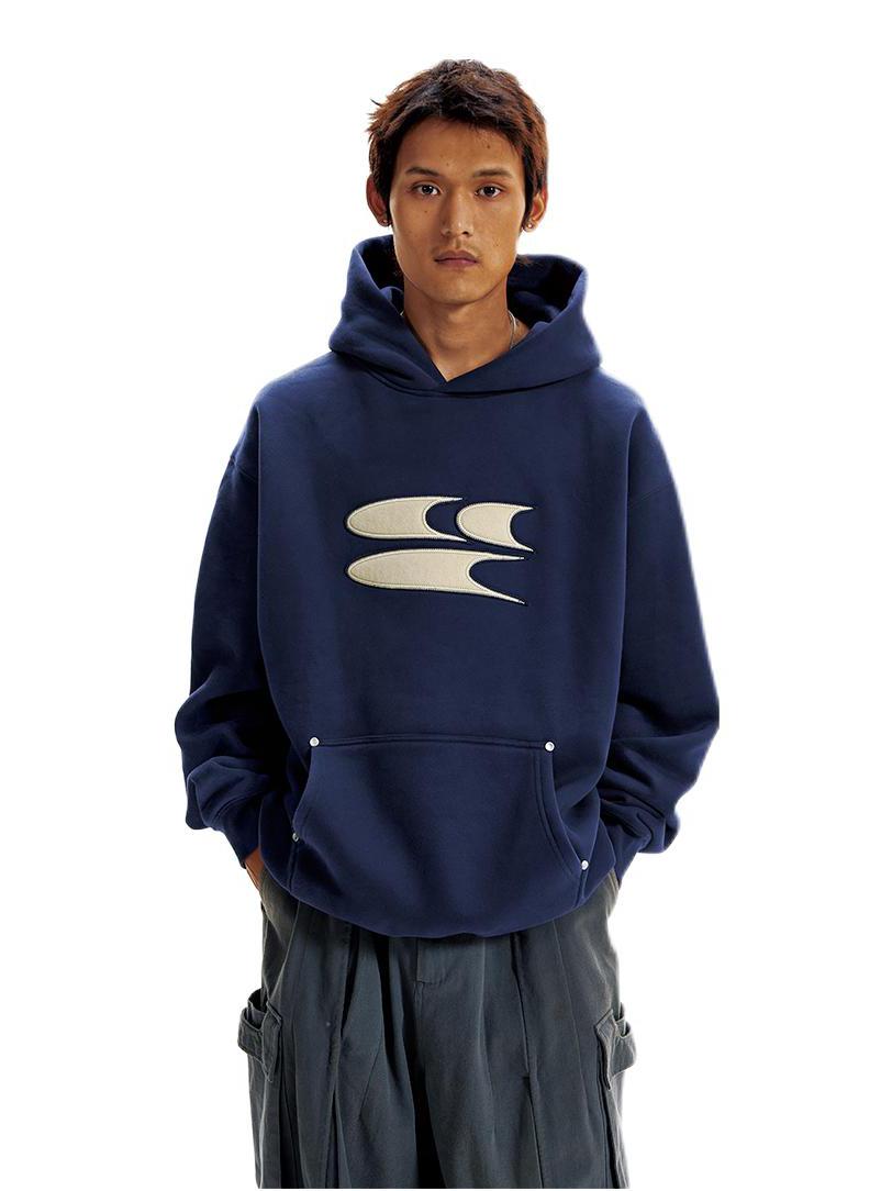 推荐商品：Crying Center 胶印叠叠套头加绒连帽卫衣 CT223040 深蓝