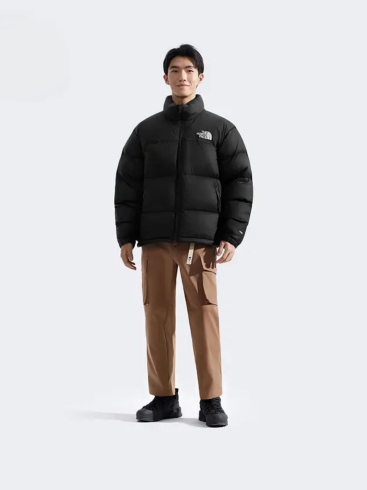 The North Face 1996/1992 NUPTSE 图案印花可收纳拼接豹纹可拆卸帽满印潮奢亮面色块高蓬羊皮卷绗缝连帽立领拉链防风防水防寒保暖700蓬鹅绒羽绒服 男女同款 韩版/黑/23版