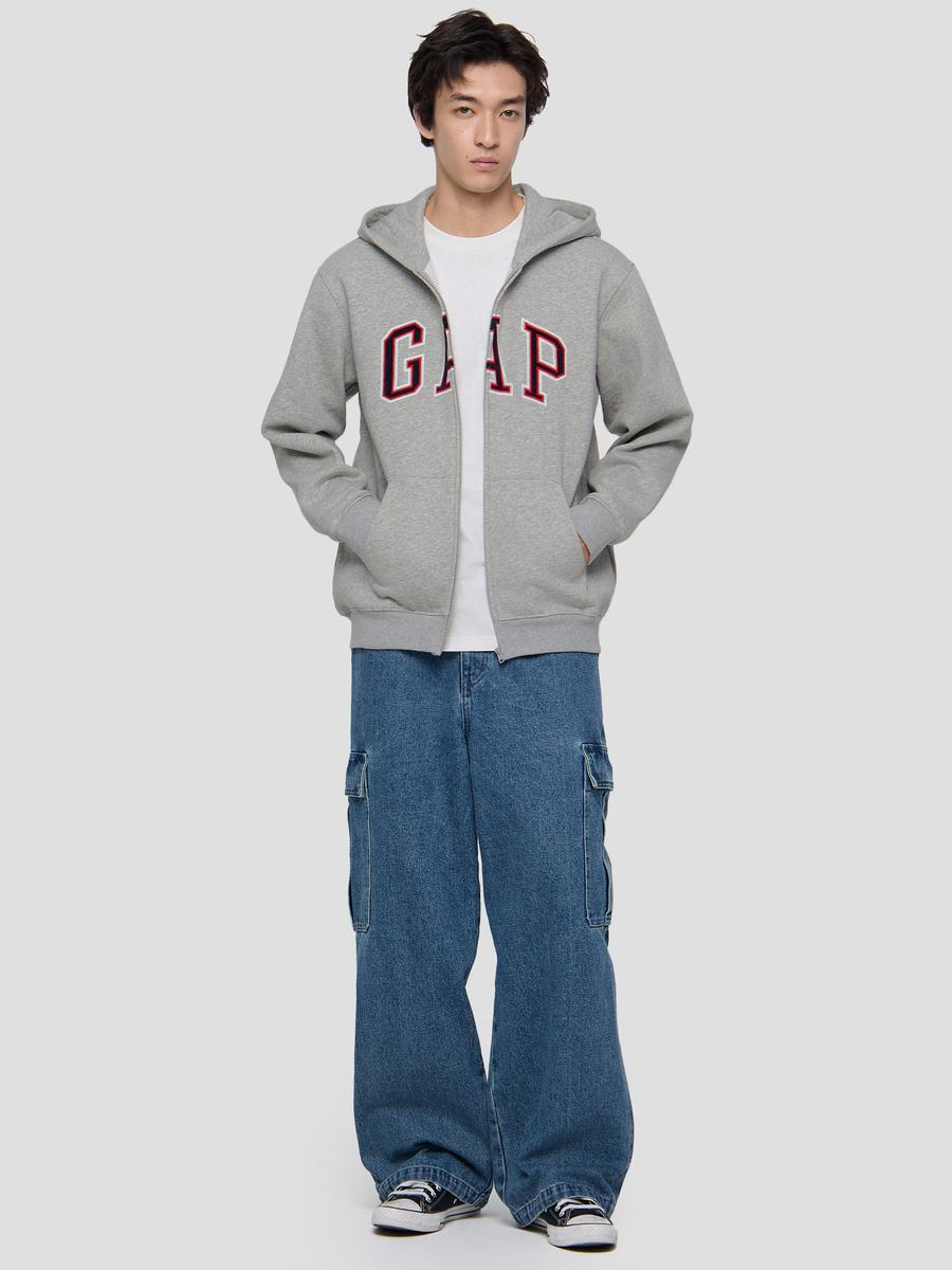 推荐商品：Gap 拉链连帽印花长袖卫衣 786803 浅灰