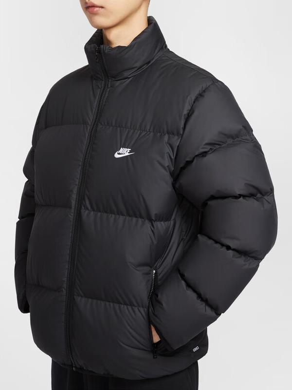 Nike 2025AW Sportswear 拉链立领印花防风加绒厚款加厚梭织棉羽拒水防寒鸭绒防泼水长袖羽绒服 IB2976 黑/白