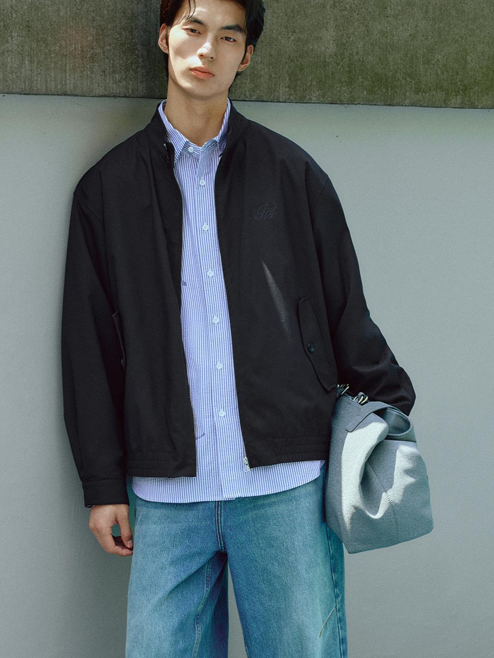 推荐商品：PEACEBIRD/太平鸟 阔版立领拉链长袖夹克 BABCF3183 藏青蓝