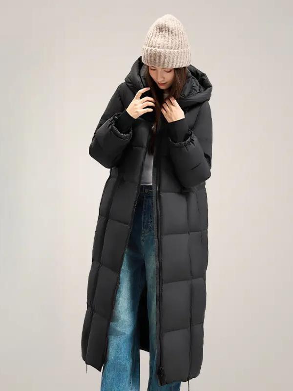 推荐商品：UZEG/优姿集 加厚保暖连帽长款羽绒服 女装 Y202 黑