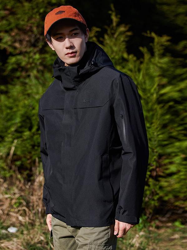 拓路者 朱雀系列图腾版抓绒防风防水防雨三合一可拆卸加厚小个子高海拔硬壳腋下拉链连帽进藏单冲冲锋衣 XHW202095 抓绒内胆三合一/黑