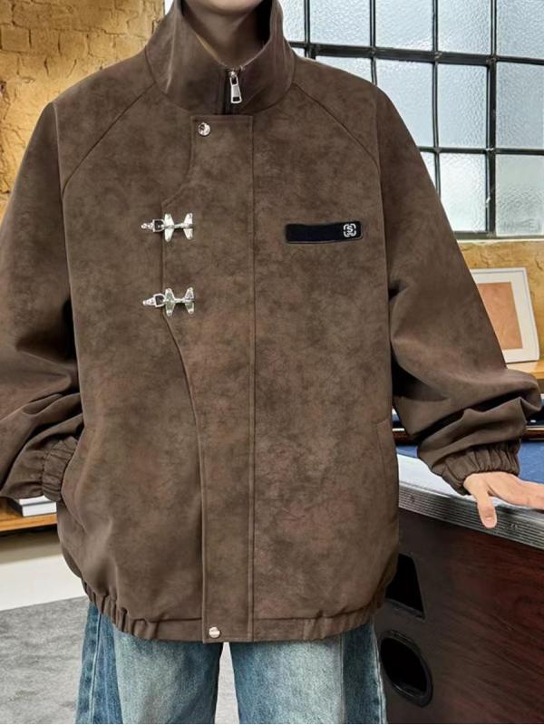 推荐商品：GWAF 扎染渐变水洗夹克直筒阔腿牛仔裤休闲套装 GWG-TZ306 咖啡夹克+蓝长裤