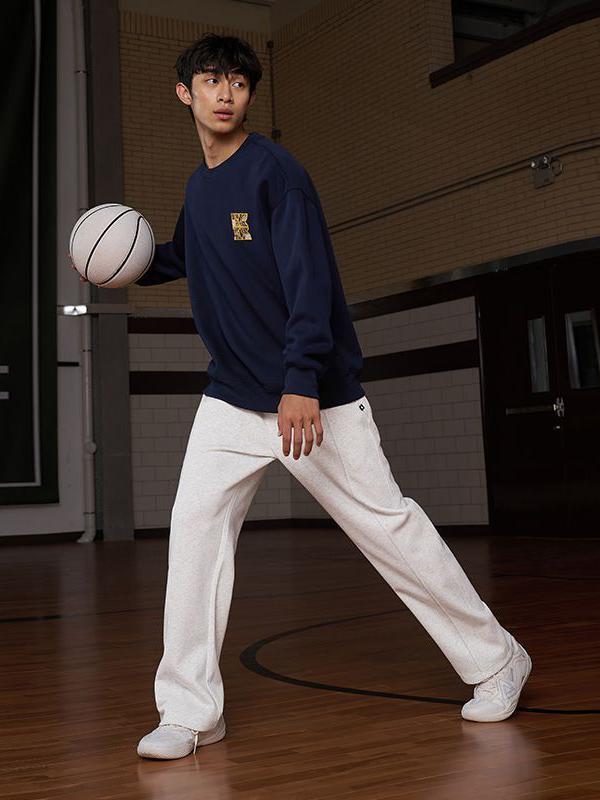 UZIS 2025SS 美式直筒立体版型加绒加厚垂感针织运动长裤 U5324325 浅花灰