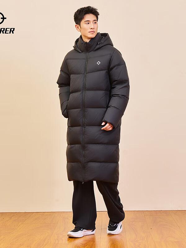 推荐商品：RIGORER/准者 防风防泼水防寒过膝加绒加厚连帽鸭绒拉链长款羽绒服 Z125311328 黑