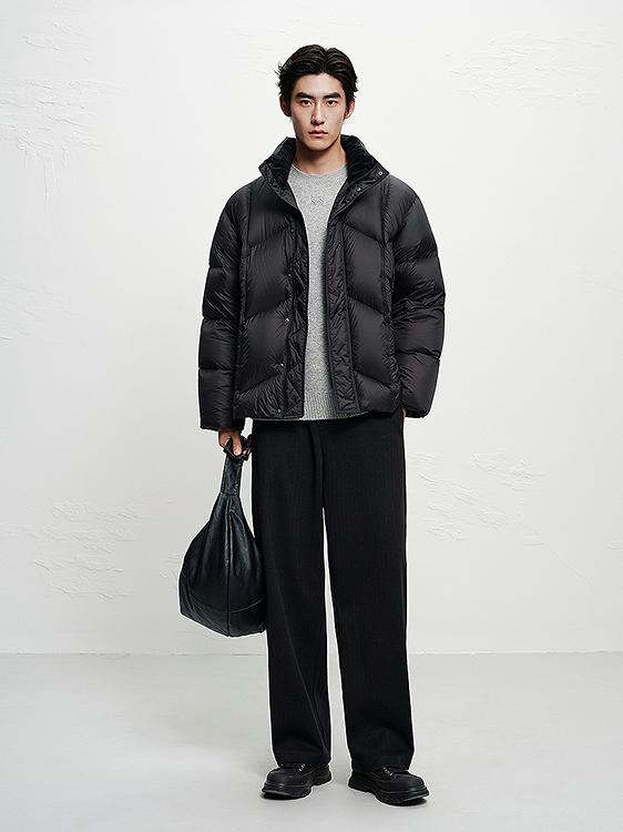 推荐商品：PEACEBIRD/太平鸟 拉链收口袖锦纶口袋外穿长袖羽绒服 BAACF423A 黑