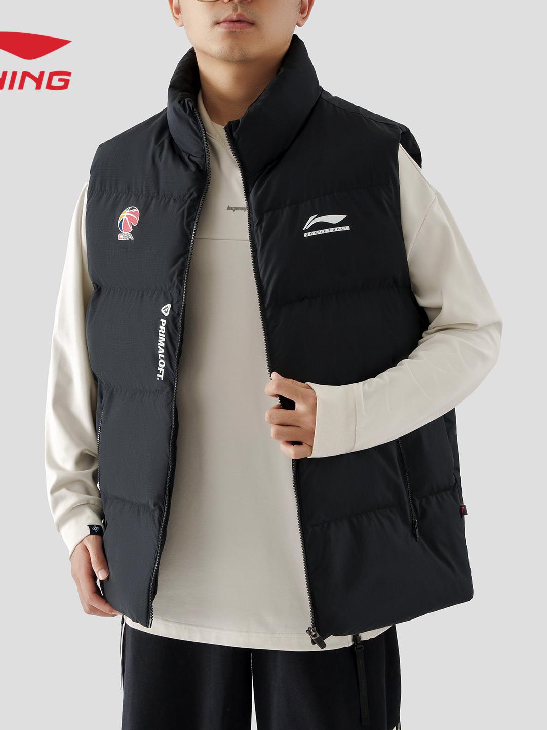 推荐商品：Li Ning/李宁 CBA系列夹棉防寒加厚立体剪裁立领防风拉链涤纶马甲 AMMV005 黑