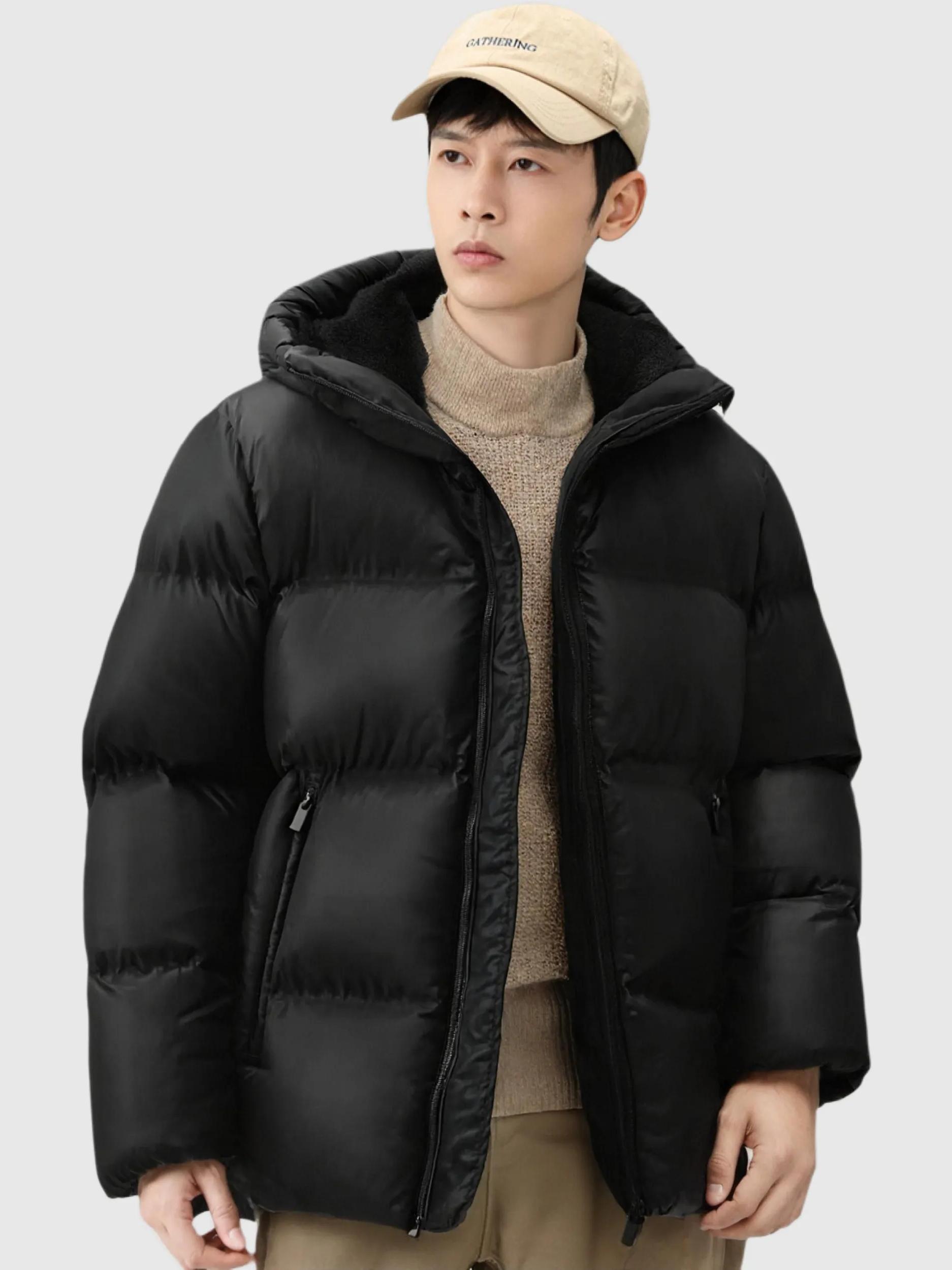 推荐商品：Semir/森马 拼色加厚连帽长袖短款羽绒服 109725113202 黑