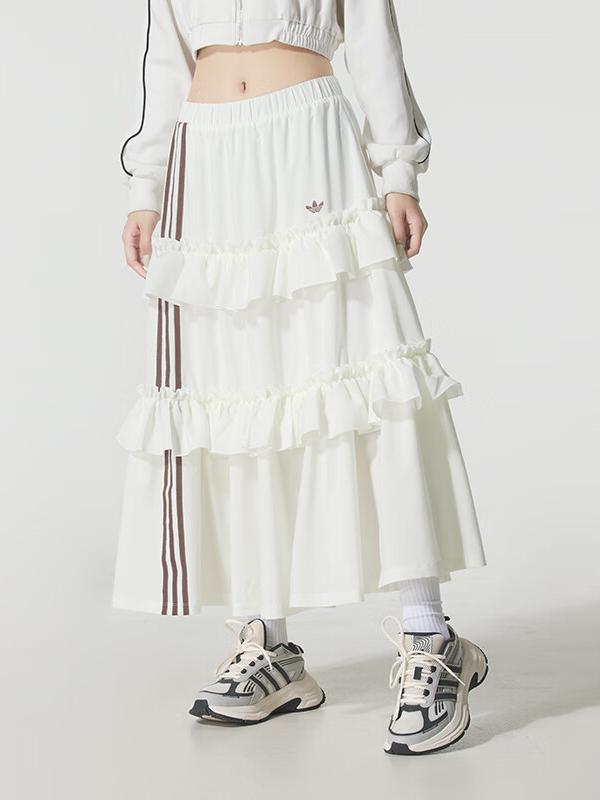 推荐商品：adidas Originals/三叶草 透气拼接松紧腰半身长裙 女装 KQ6506 白