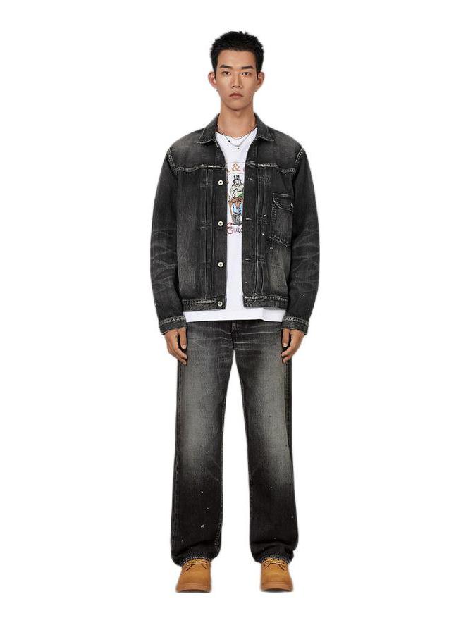 推荐商品：Evisu/福神 日本制系列单排扣直筒牛仔长袖夹克 2ESEJM5DJ6003XXDN 牛仔黑