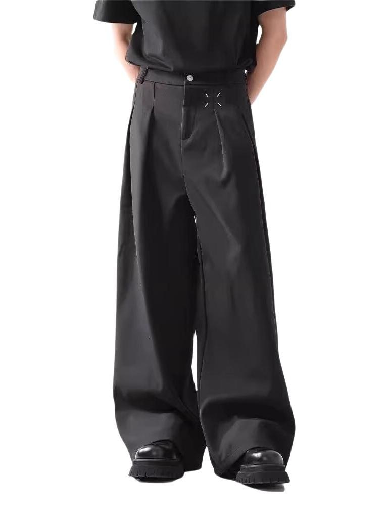 推荐商品：NKAOL 弯刀美式垂感阔腿褶皱西装裤 黑