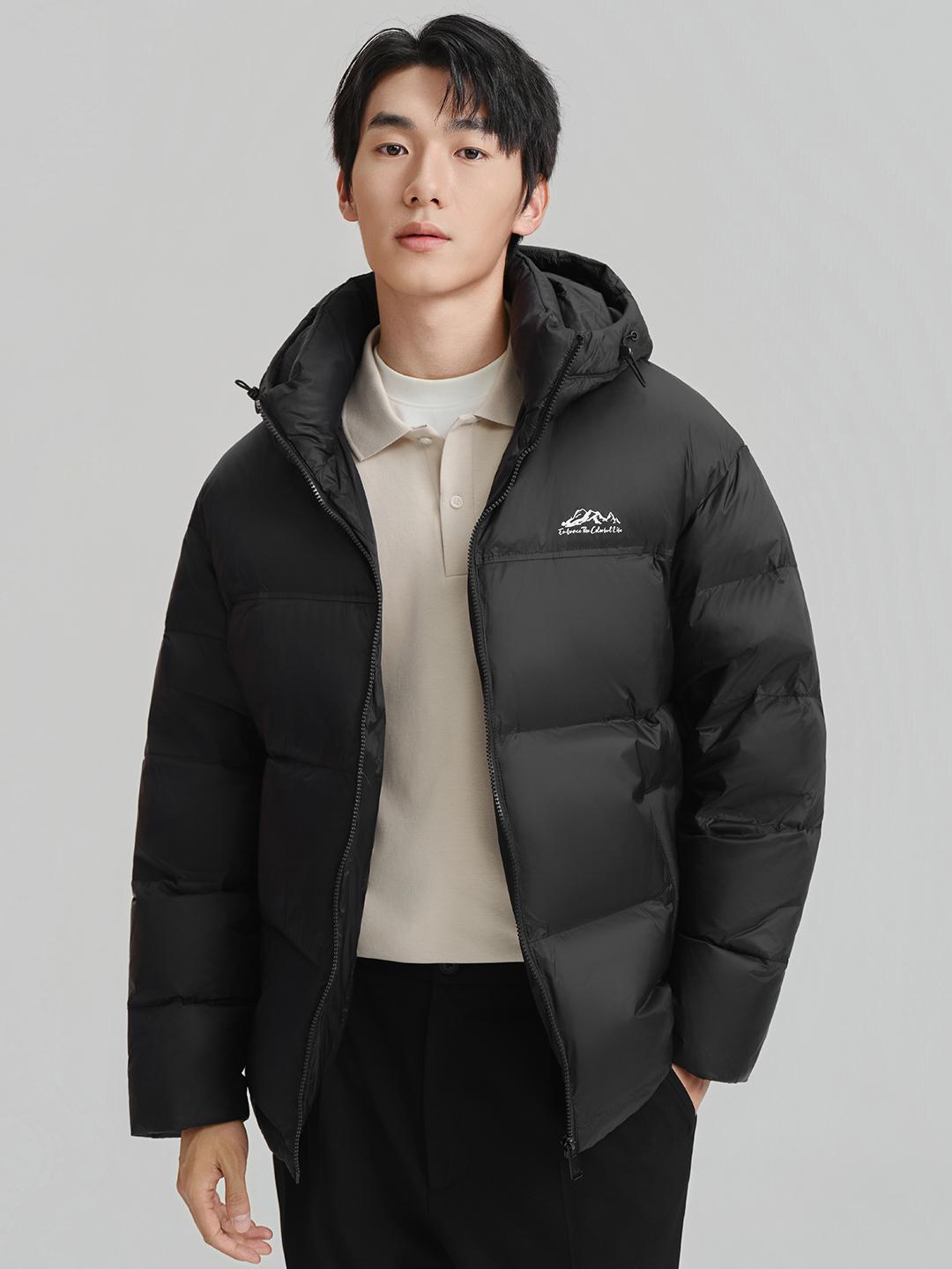 推荐商品：yaloo/雅鹿 石墨烯蓄热加厚连帽高充绒白鸭绒羽绒服 YR507Z15300 Y7002A08360 黑