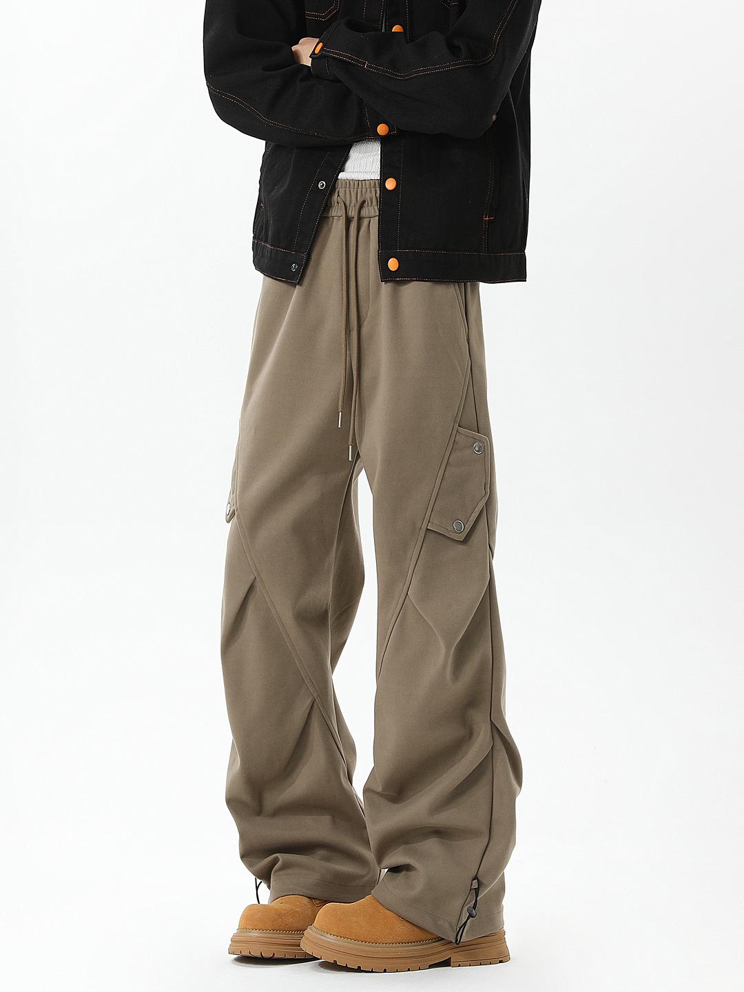 推荐商品：悟空有货 褶皱纯色抽绳工装裤 卡其