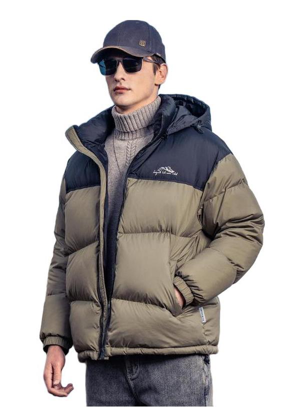 推荐商品：英爵伦  高充绒量白鸭绒可拆卸连帽拼接羽绒服 男女同款 YR702 黑拼绿