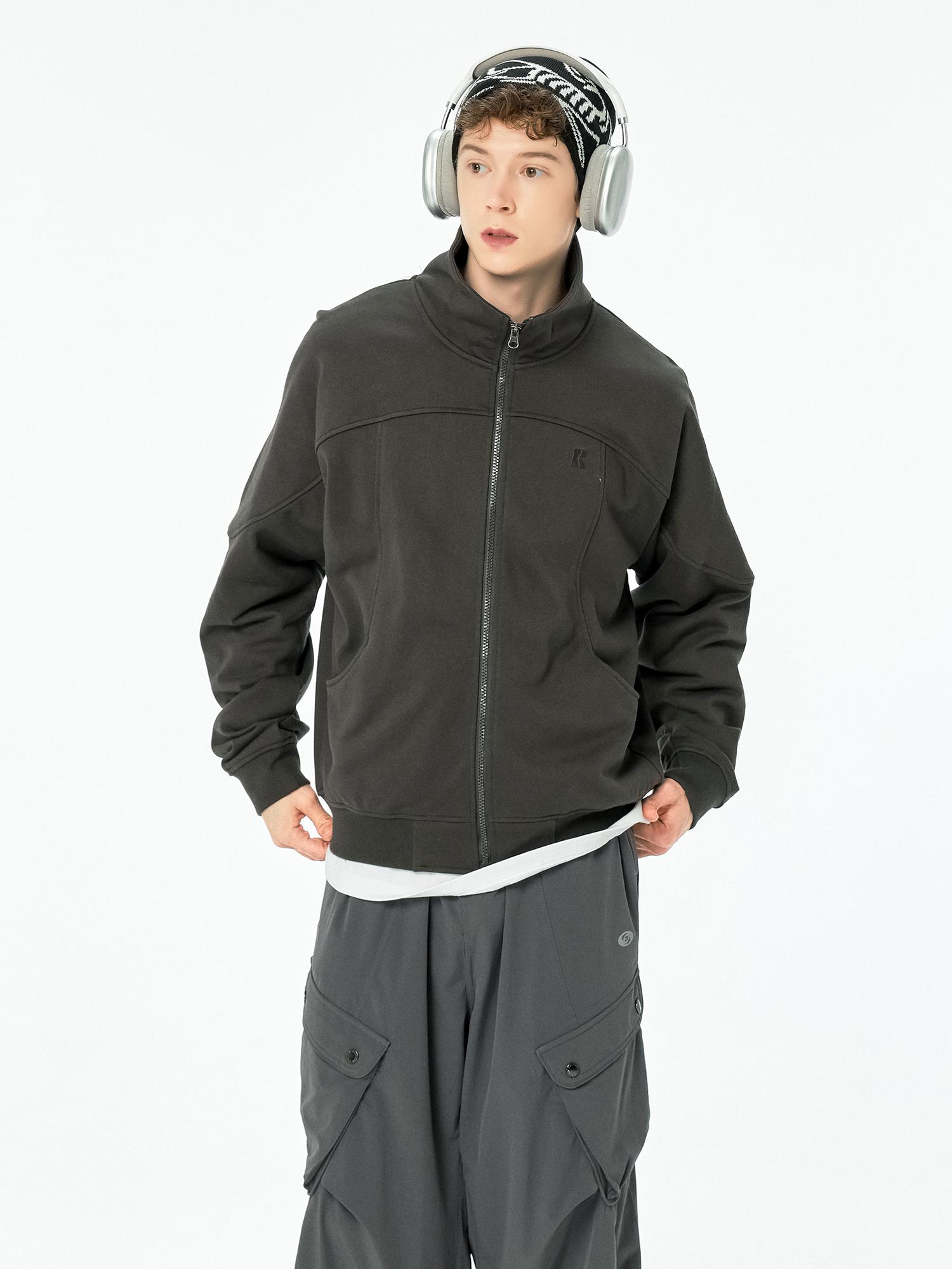 推荐商品：KXLFCHN  翻领拉链口袋卫衣 男女同款 KXLF-W112 黑灰