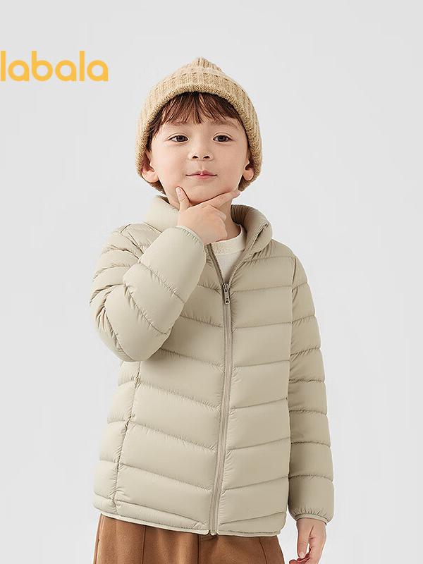 推荐商品：balabala/巴拉巴拉童装抗寒加厚灰鸭绒防泼水防油污立领连帽羽绒服小中大童 24107202 卡其
