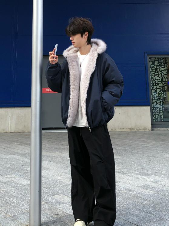 推荐商品：DIXX 连帽毛领防风防水保暖羽绒服 JH2560-1 藏青