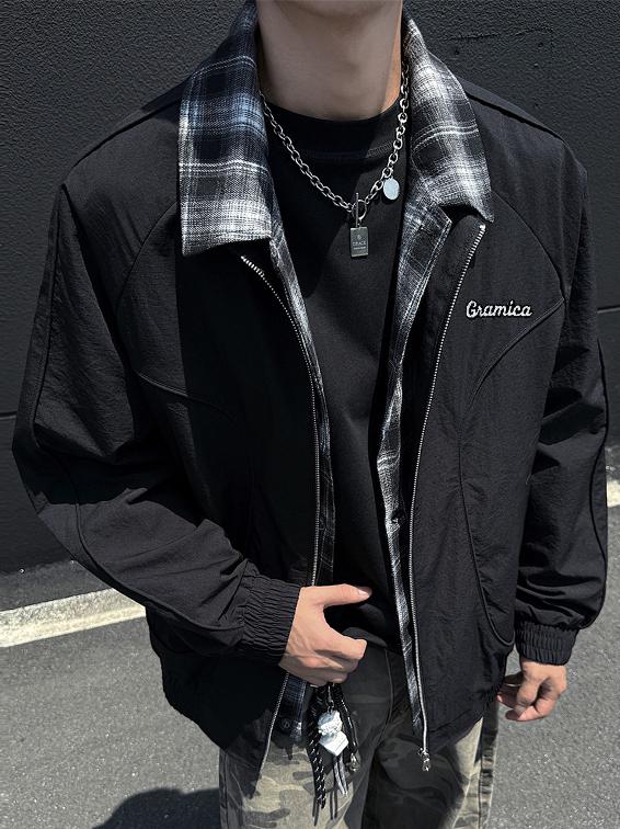 推荐商品：GRAMICA 拼接假两件保暖亲肤长袖夹克 GF05 黑