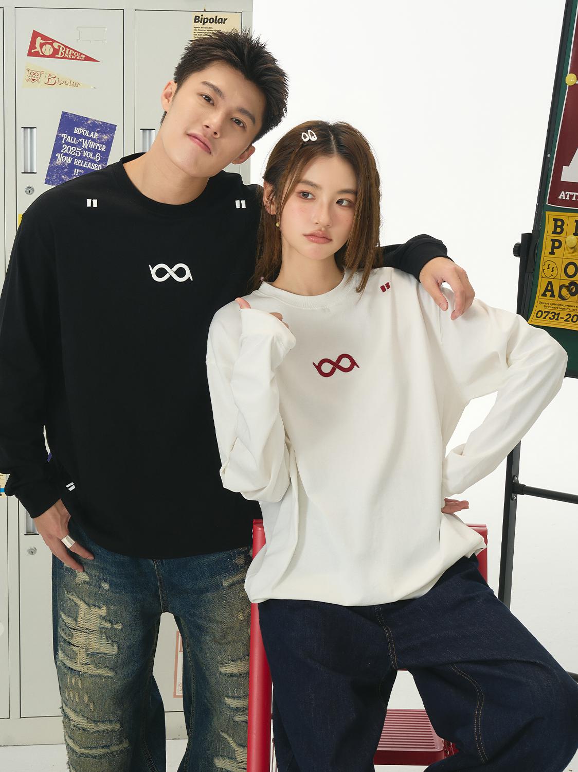 推荐商品：BIPOLAR/bipolar 圆领纯棉绣花长袖T恤 11B564 黑