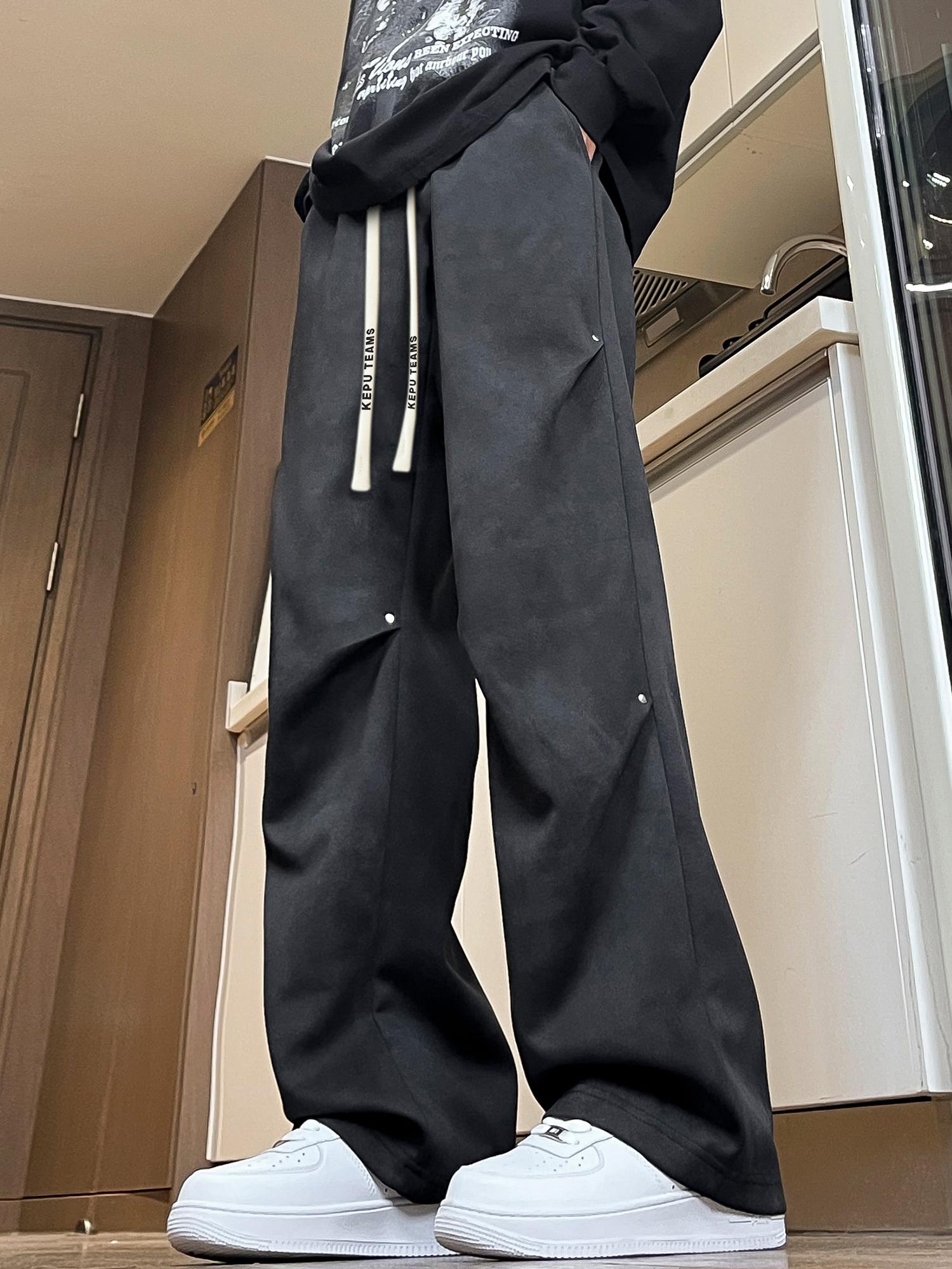 推荐商品：kepu/科朴 扎染系列系带直筒加绒褶皱休闲长裤 KEPU2400716716K 扎染黑