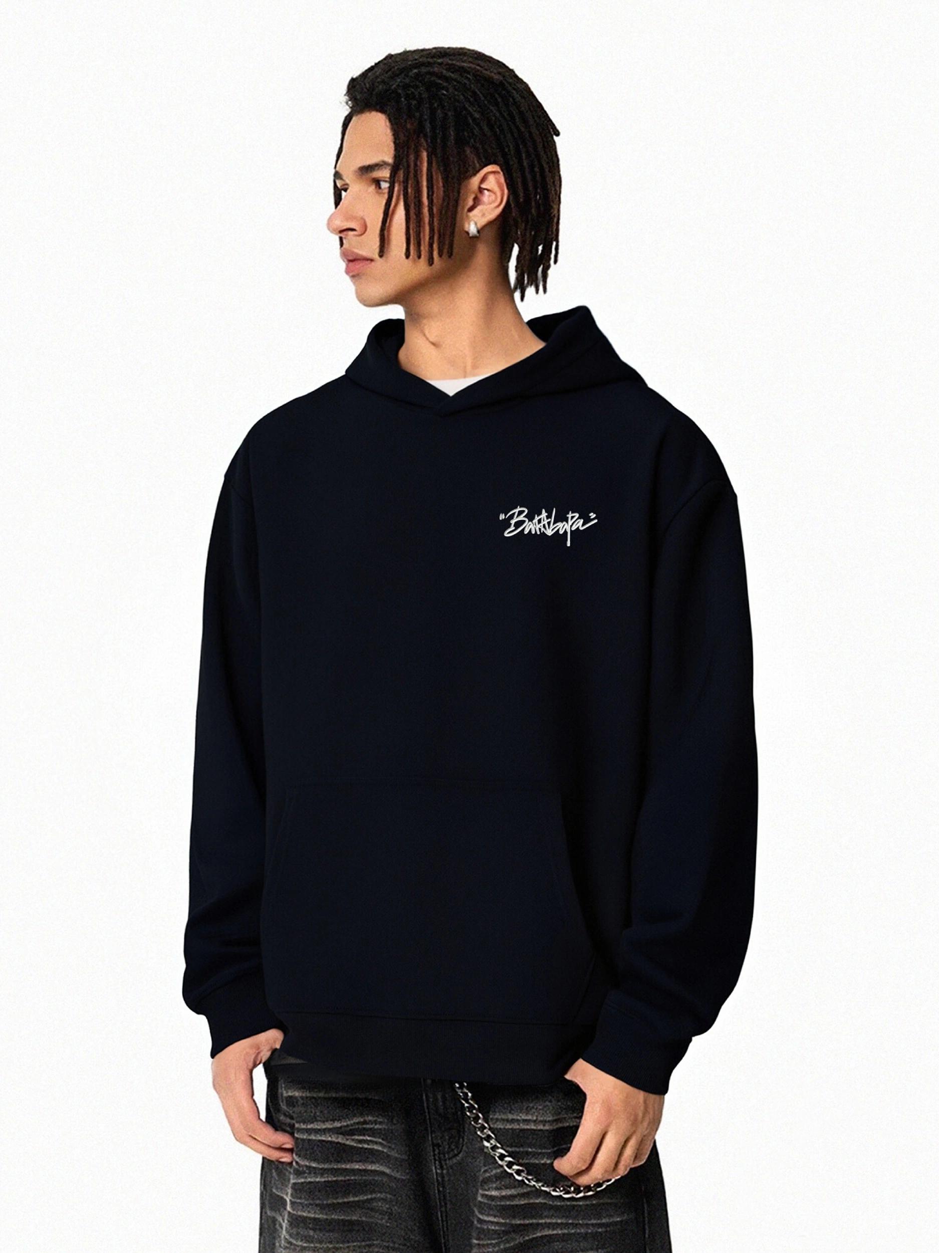 推荐商品：BARABAPA 字母绣花保暖套头长袖连帽卫衣 BA25WY004 黑