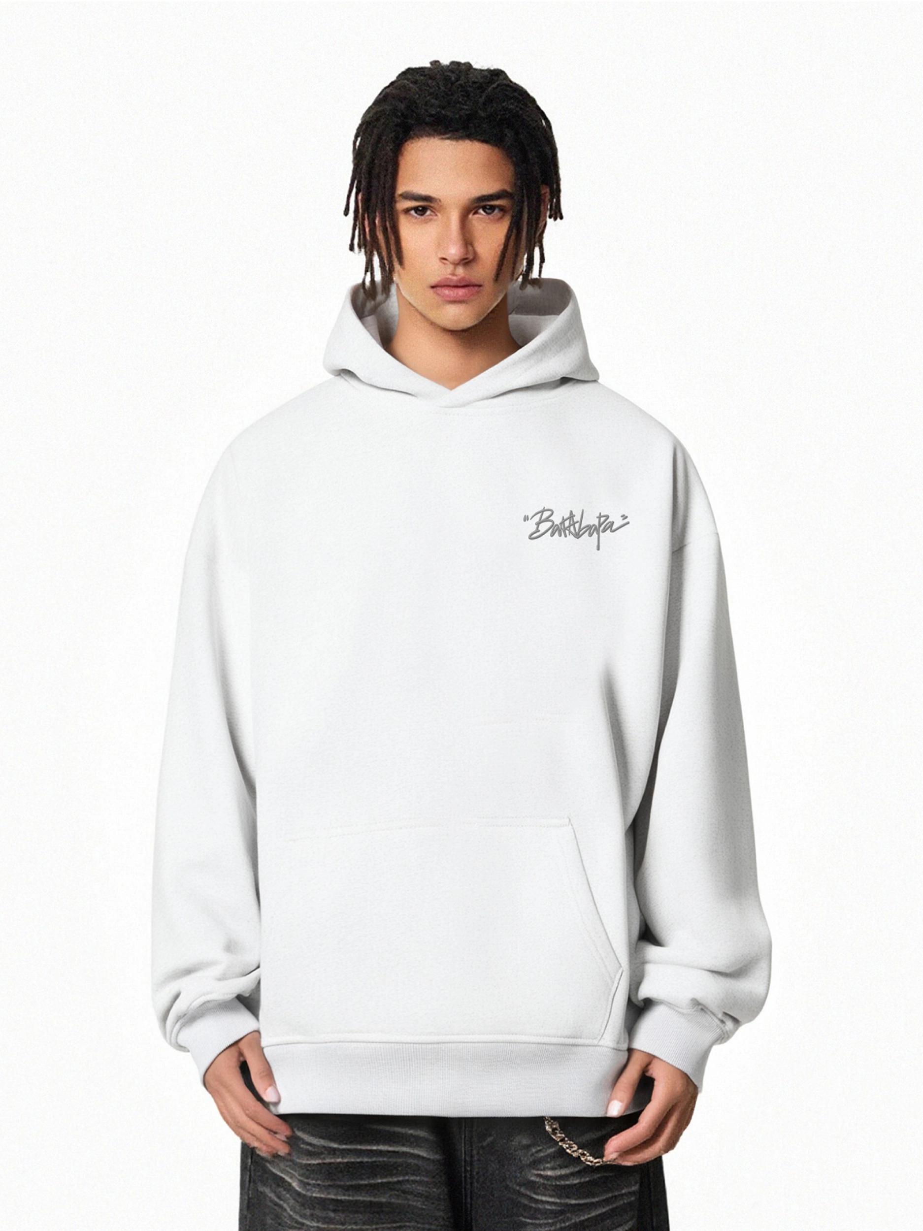 推荐商品：BARABAPA 字母绣花保暖套头长袖连帽卫衣 BA25WY004 白灰