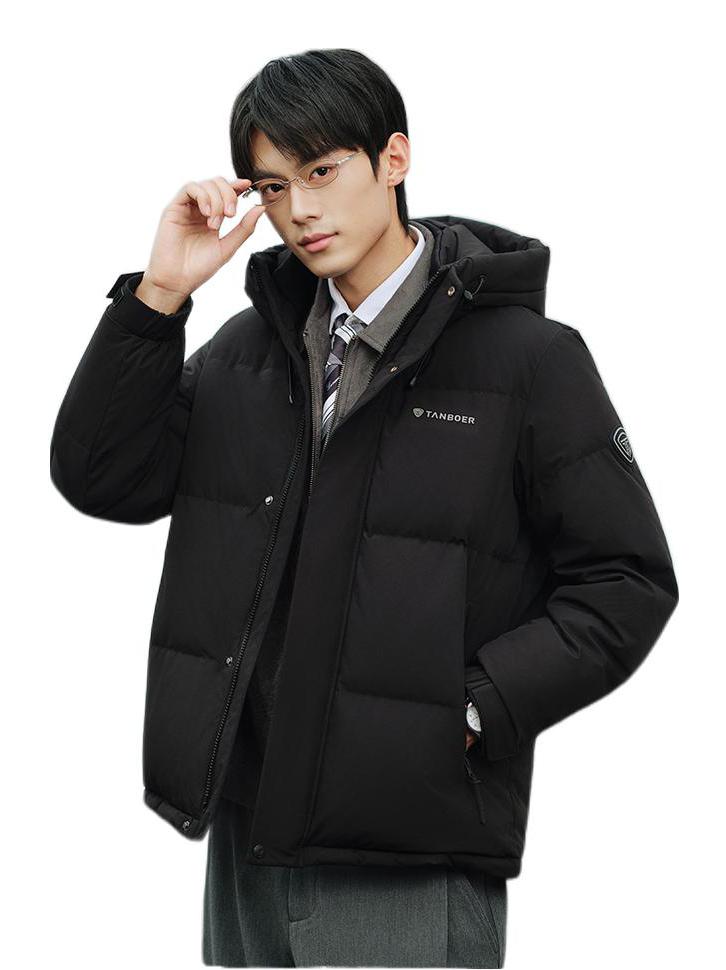 推荐商品：坦博尔 连帽加厚保暖透气白鸭绒长袖羽绒服 TA5550325D 黑