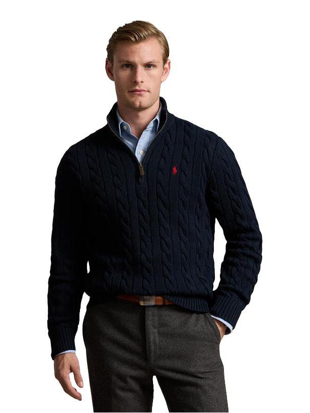 推荐商品：Ralph Lauren 编结绞花棉质半拉链立领针织衫 MNPOSWE16820600 黑