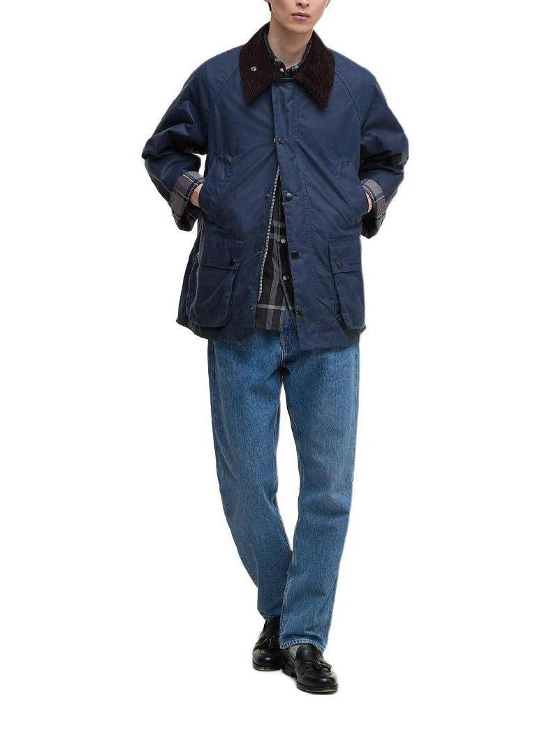 推荐商品：【马思纯同款】Barbour/巴伯尔 纯色灯芯绒立领打蜡棉夹克 MWX1679 水洗钴蓝