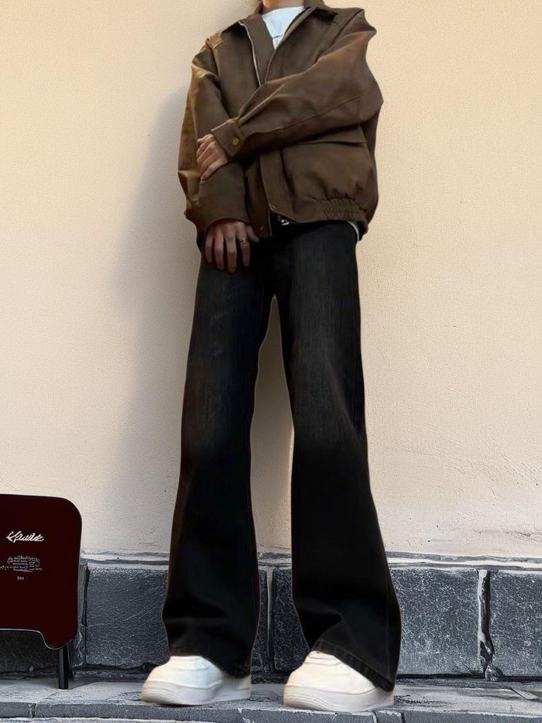 推荐商品：NTBF 美式修身显高显瘦直筒加绒牛仔长裤 NTBF-K7199 黑