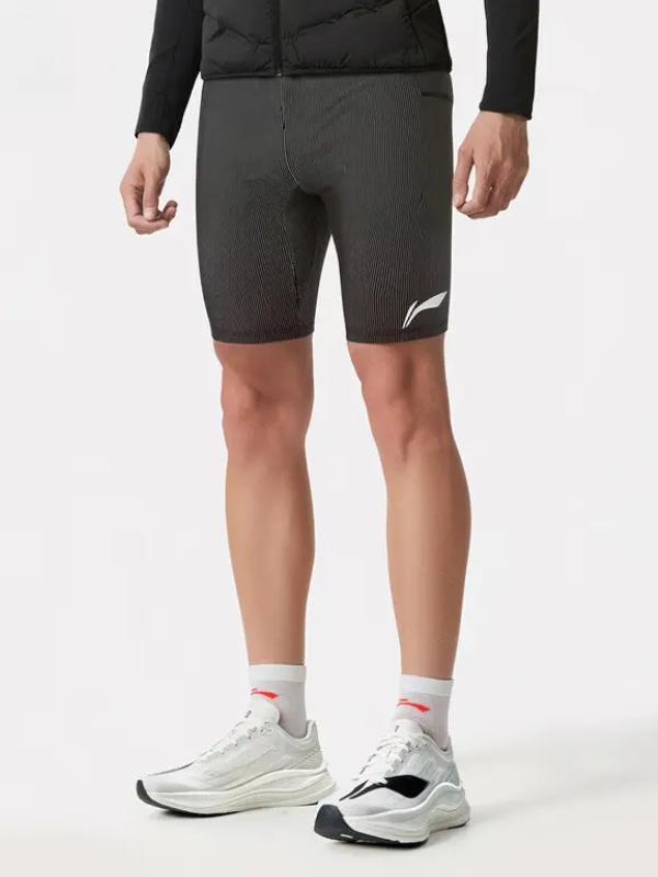 推荐商品：【大迫杰同款】Li Ning/李宁 龙雀系带中腰拼接排湿速干冰感凉爽五分紧身裤 AUSV003 黑/标准白