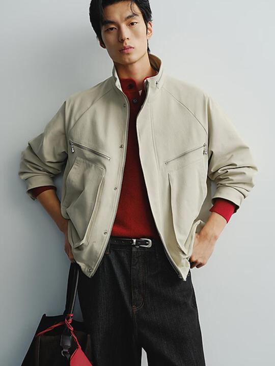 推荐商品：PEACEBIRD/太平鸟 立领长袖拉链夹克 B2BCG1160 浅卡其