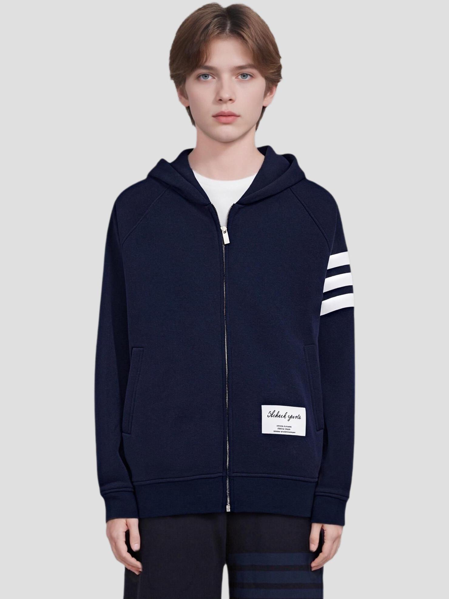 推荐商品：A chock 条纹亲肤保暖连帽卫衣 ACWY181 藏青