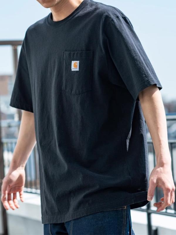 推荐商品：【坎耶·维斯特同款】Carhartt/卡哈特 WIP布标拼接小黄蜂口袋工装风圆领短袖T恤 黑