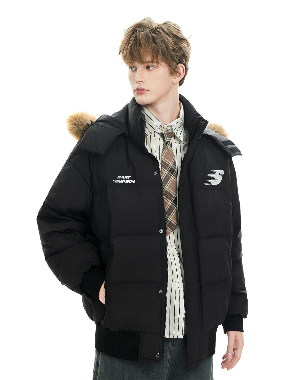 推荐商品：The simpsons/辛普森一家 毛领鸭绒短款长袖羽绒服 SPCDJ254F29U 黑