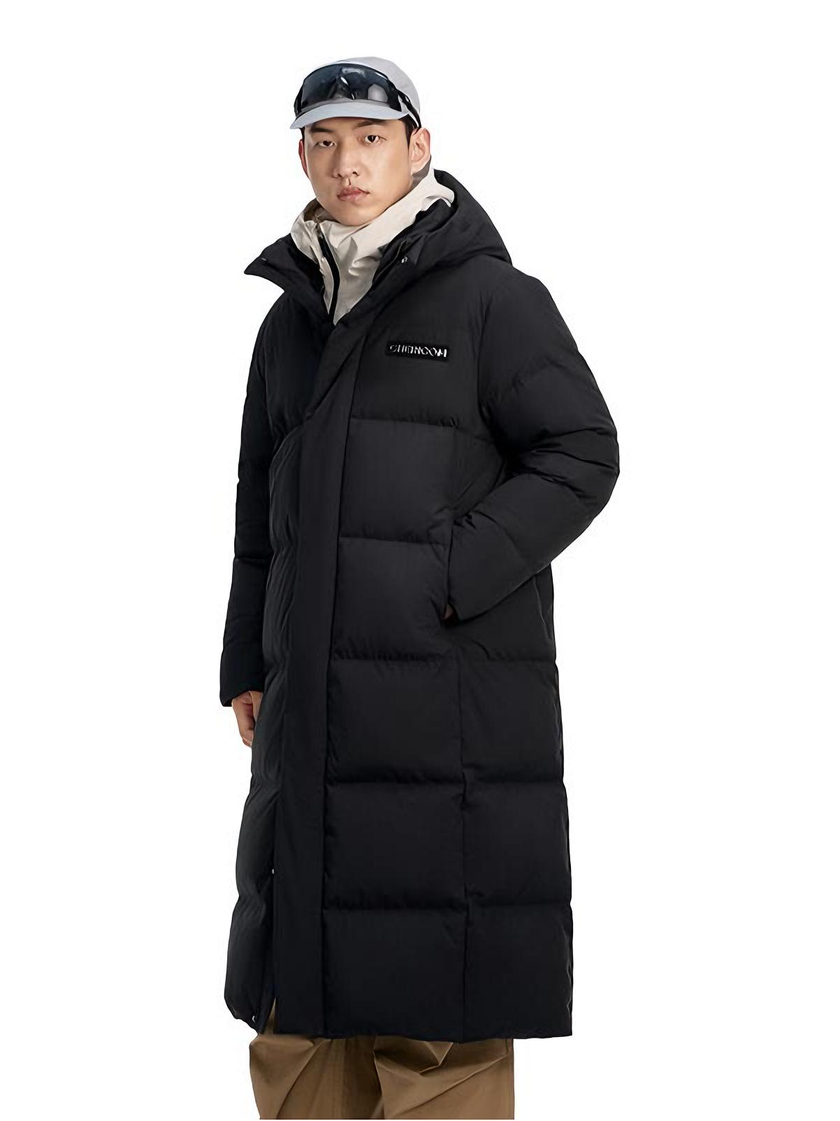推荐商品：千仞岗 连帽立领保暖拉链长款羽绒服 Y309656Y 魔力黑