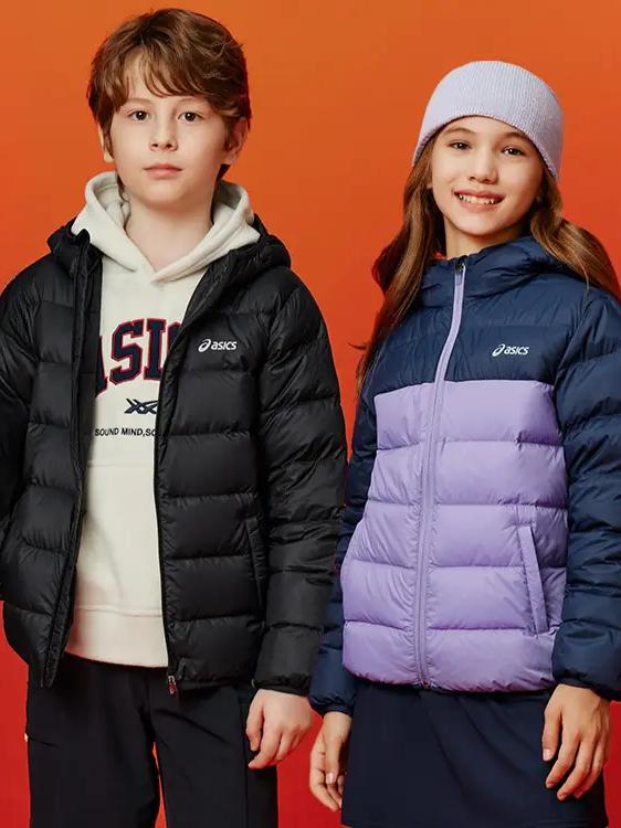 推荐商品：Asics/亚瑟士童装 连帽保暖轻薄短款羽绒服 中大童 334251072302 黑