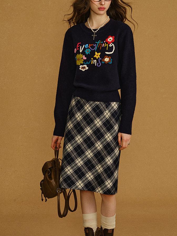 推荐商品：BANANA CICI 高腰亲肤中长款格纹半身长裙 女装 C2F4QZ104 蓝格