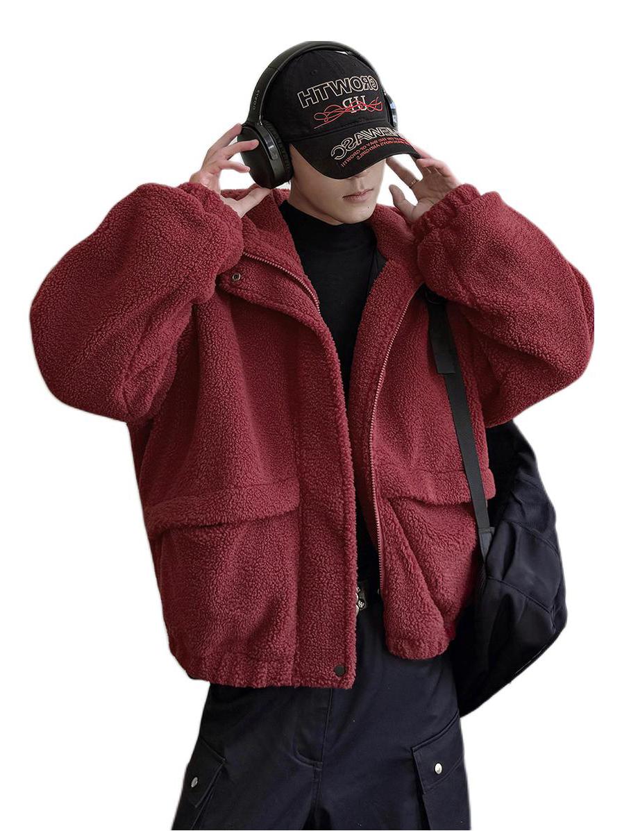 推荐商品：GWAF 工装加绒加厚拉链绒感长袖棉服 GWG-HY878-LB 酒红