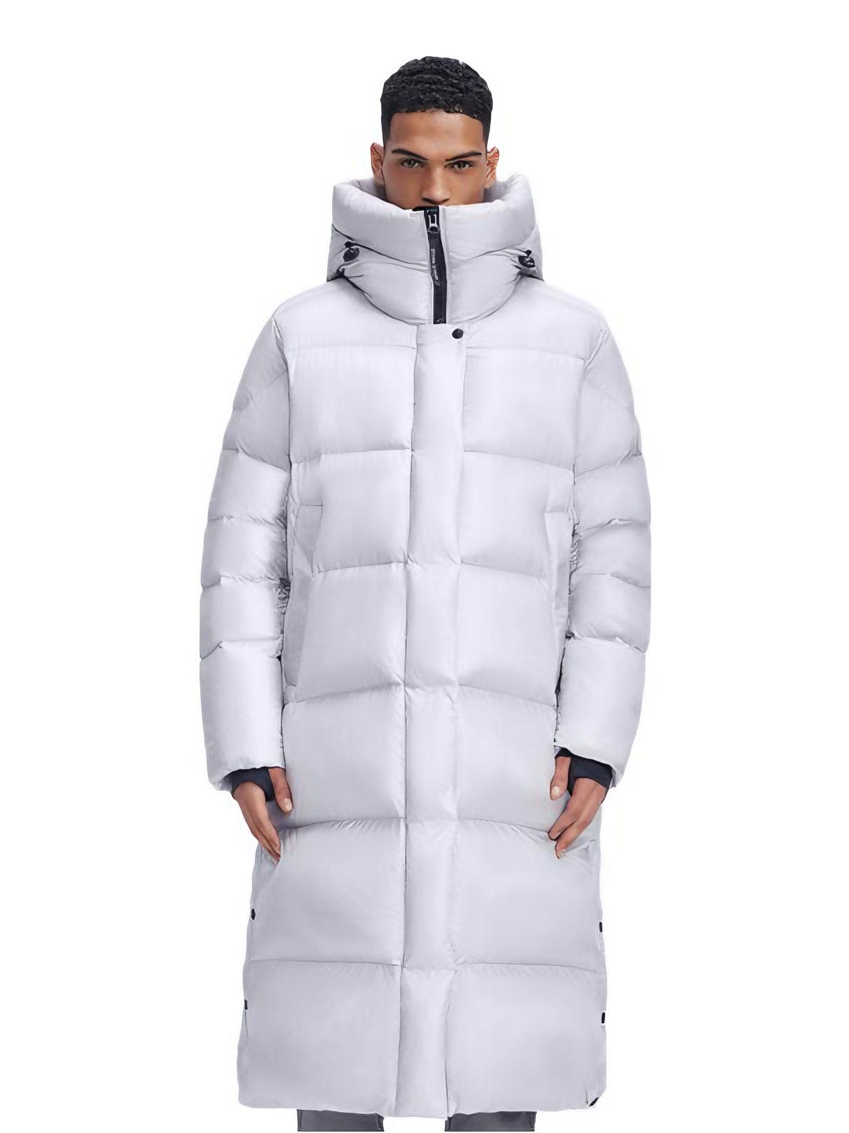 推荐商品：HIGHROCK/天石 鹅铠甲 加厚防风长款白鹅绒连帽羽绒服 男女同款 F23305 银桦灰