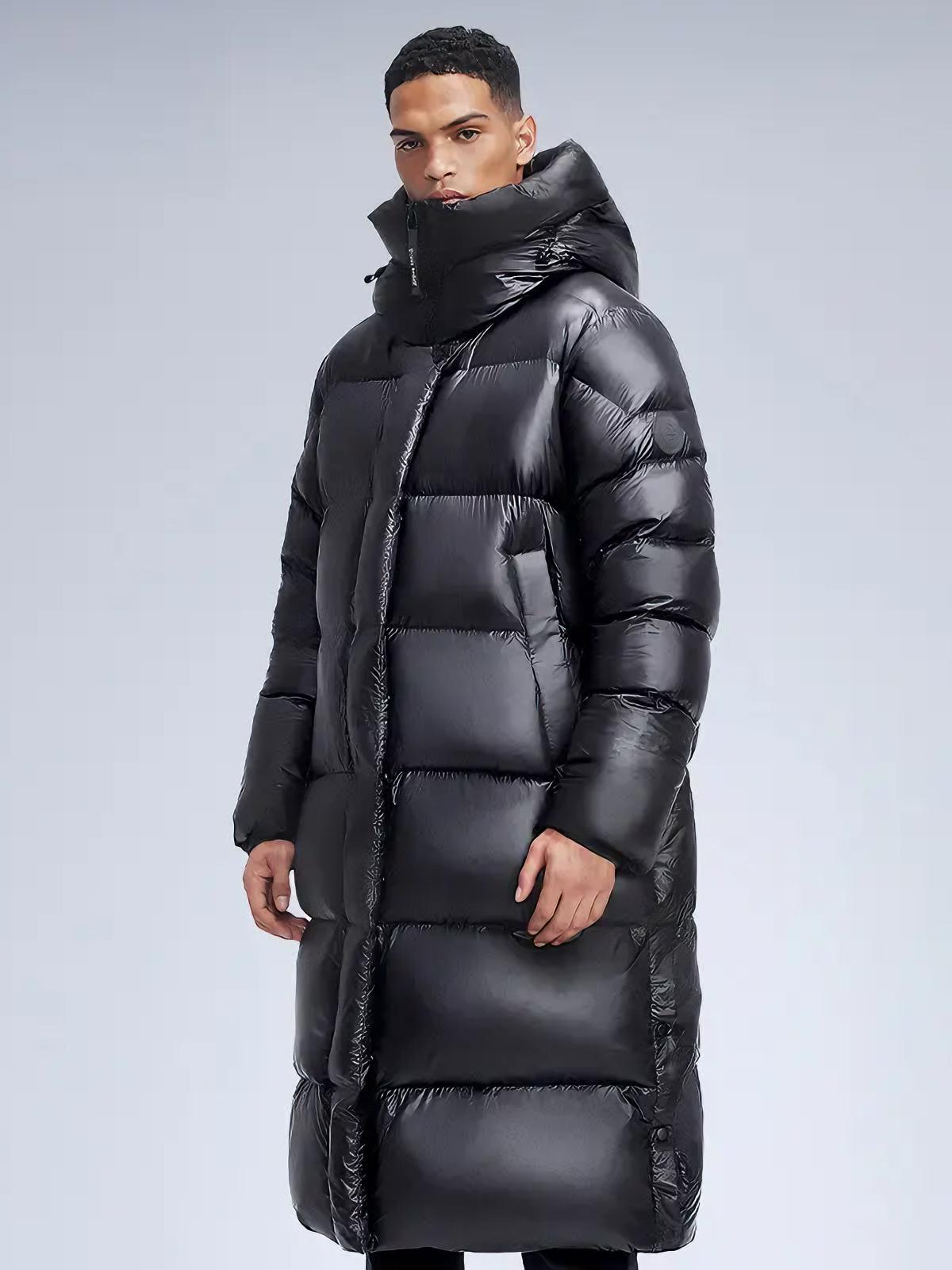 推荐商品：HIGHROCK/天石 鹅铠甲 加厚防风长款白鹅绒连帽羽绒服 男女同款 F23305 黑