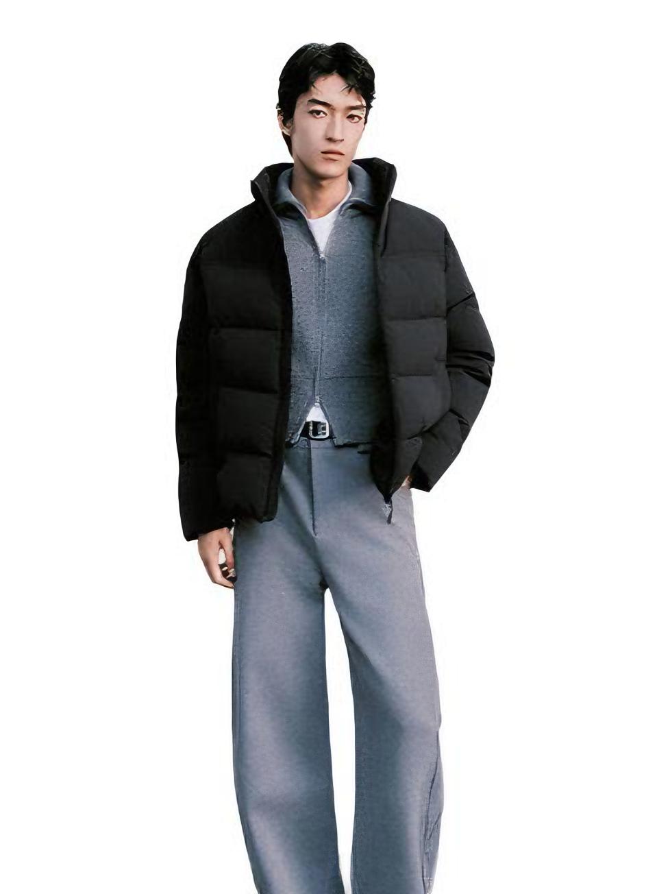 推荐商品：Semir/森马 拼色加厚连帽长袖短款羽绒服 109725113202 黑