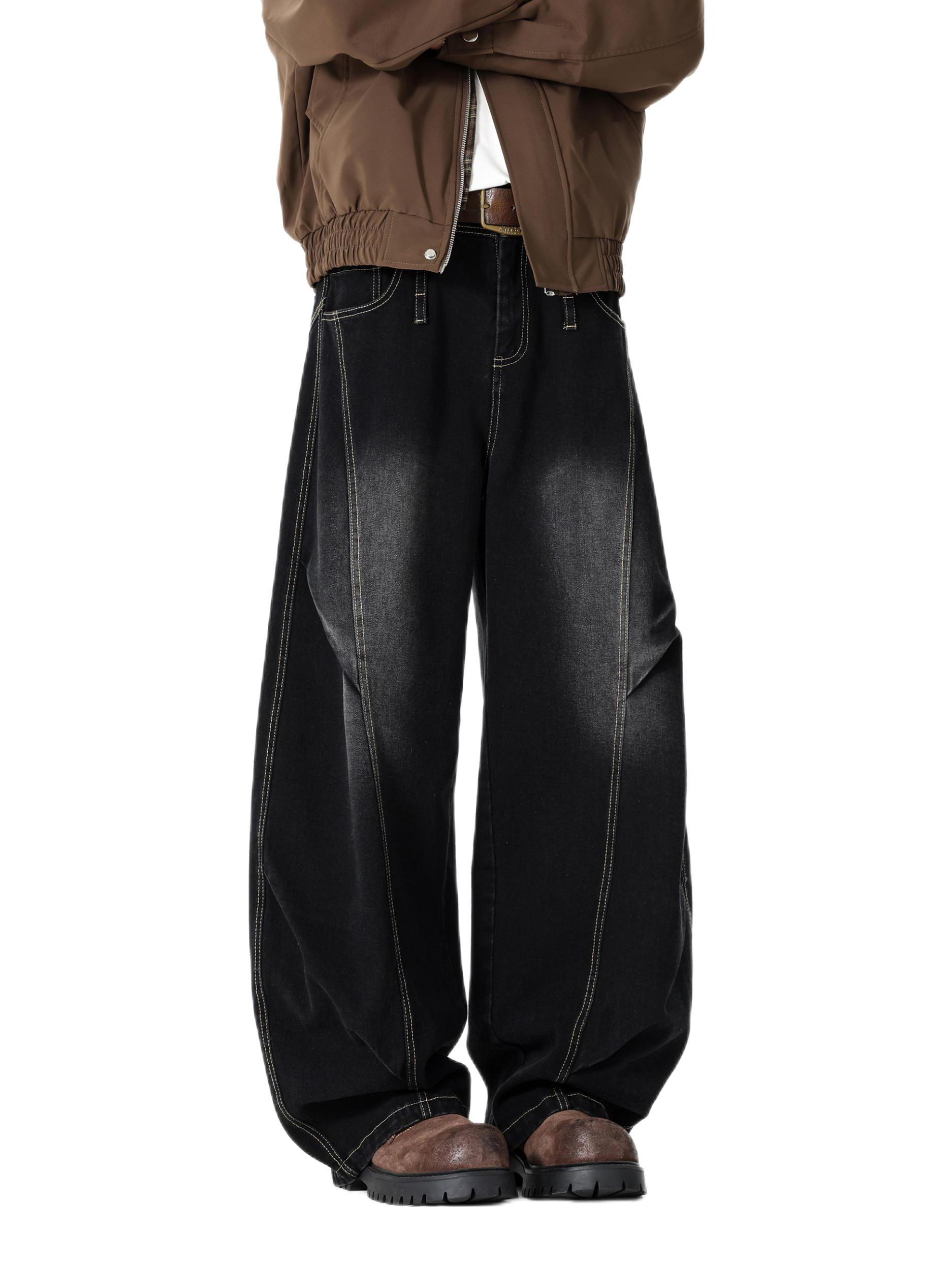 推荐商品：大卫贝肯 直筒水洗渐变褶皱垂感牛仔裤 DB-25022 黑