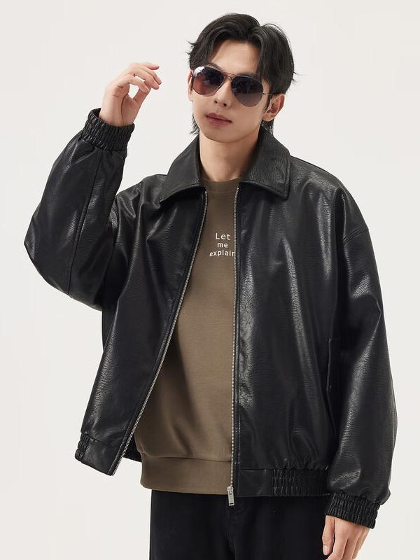 推荐商品：GXG.JEANS pu皮拉链长袖夹克 J25D213071 黑