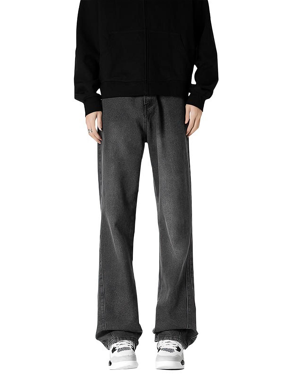 推荐商品：【王一博同款】 Jeanswest/真维斯 水洗做旧渐变垂感微喇叭修身牛仔裤 黑